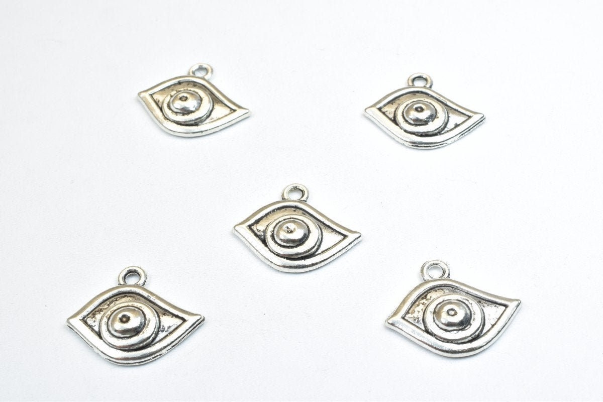 10PCs Evil Eye Charm Antique Silver Alloy Pendant Charm Size 17x20mm Thickness 4mm Jump Ring 2mm Decorative Design For Jew...