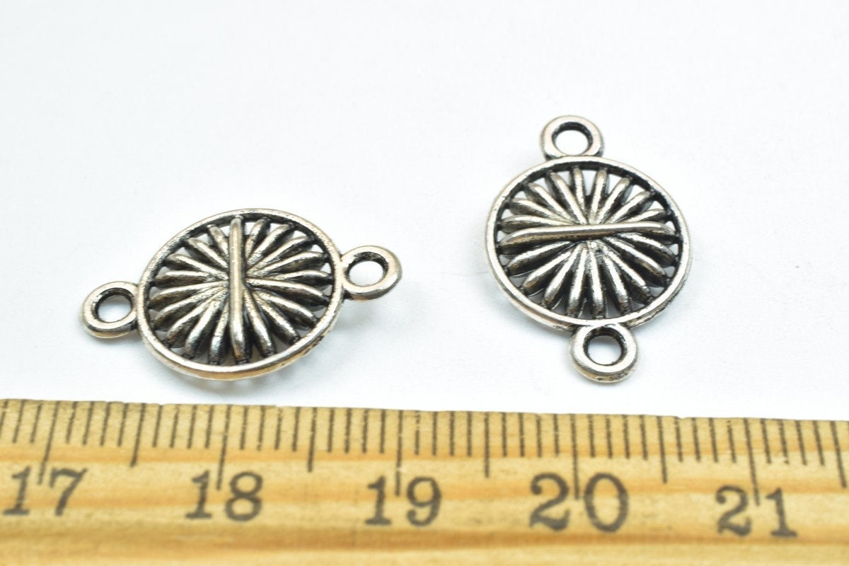 Round Silver Alloy Connector Size 20x13, Decorative Metal Beads (10 Pcs Set, Hole 2mm, Base Metal Alloy for Jewelry)