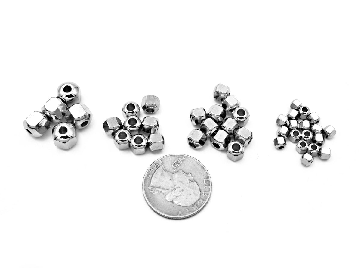 Screw Roundel Plain Spacer Beads: Silver Metal Finish - Stainless Steel, Sizes 4mm, 6mm, 8mm, Jewelry Components