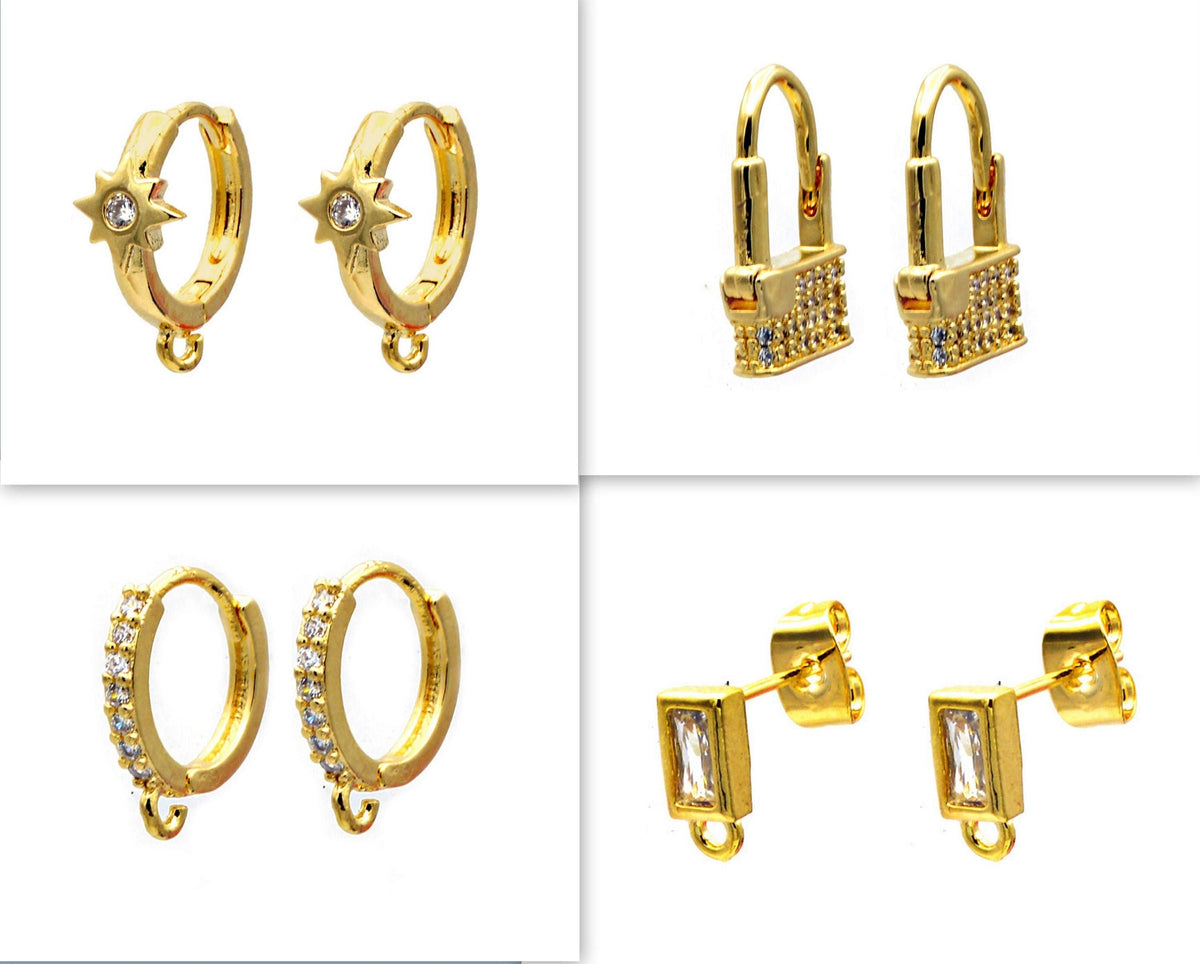 18K Gold Filled Alternative Lever Back Studs: Clear Zirconia Craft Components, Tarnish Resistant