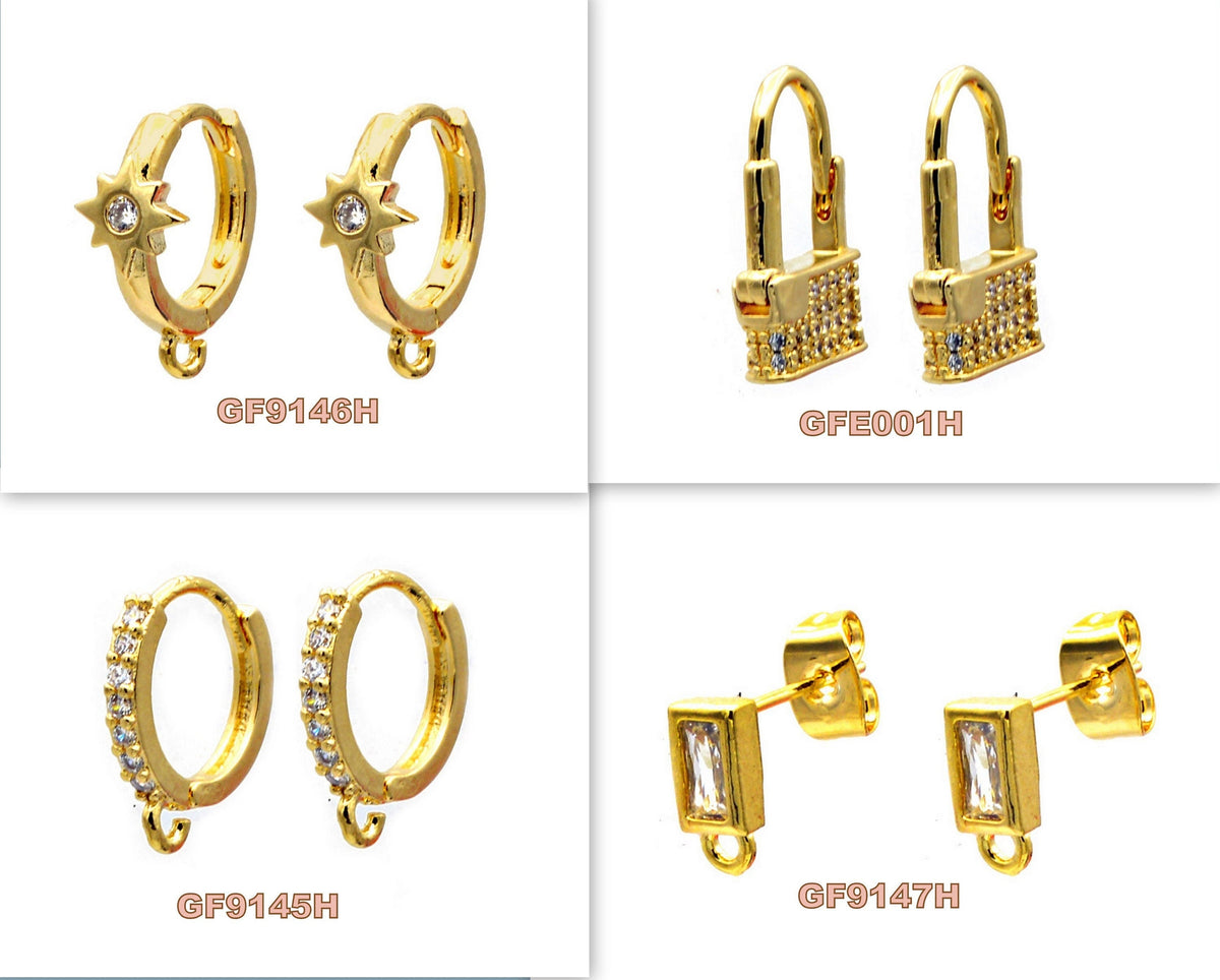 18K Gold Filled Alternative Lever Back Studs: Clear Zirconia Craft Components, Tarnish Resistant