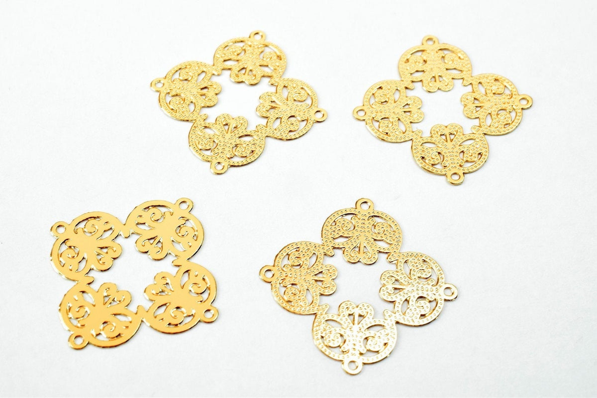 2 PCs Dainty Thin 18K Pinky as Gold Filled* Filigree Flower Connector Size 21x21mm Thickness 0.25mm For Jewelry Making DGF...