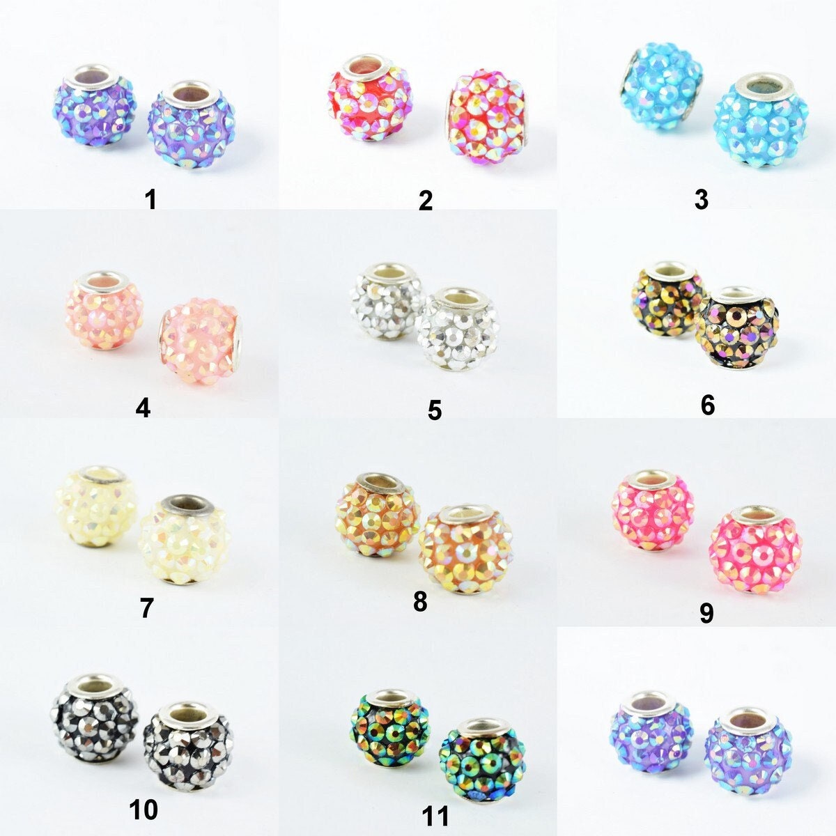 13x12mm Rhinestone Resin Beads with Big Hole, Round Ball Beads, for Macrame Bracelet, Basketball wives Earring 11 Colors s...