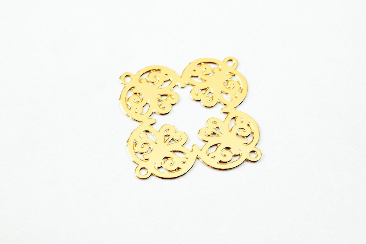 2 PCs Dainty Thin 18K Pinky as Gold Filled* Filigree Flower Connector Size 21x21mm Thickness 0.25mm For Jewelry Making DGF...