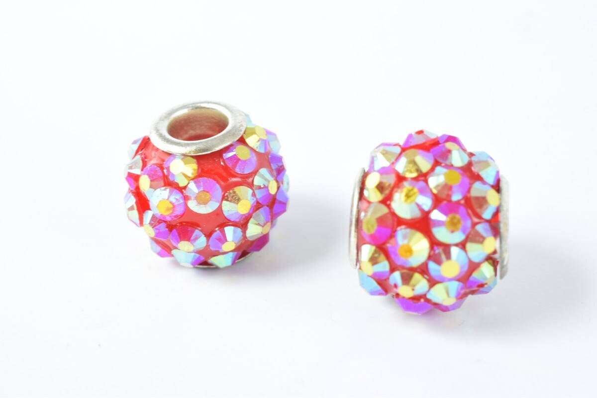 13x12mm Rhinestone Resin Beads with Big Hole, Round Ball Beads, for Macrame Bracelet, Basketball wives Earring 11 Colors s...