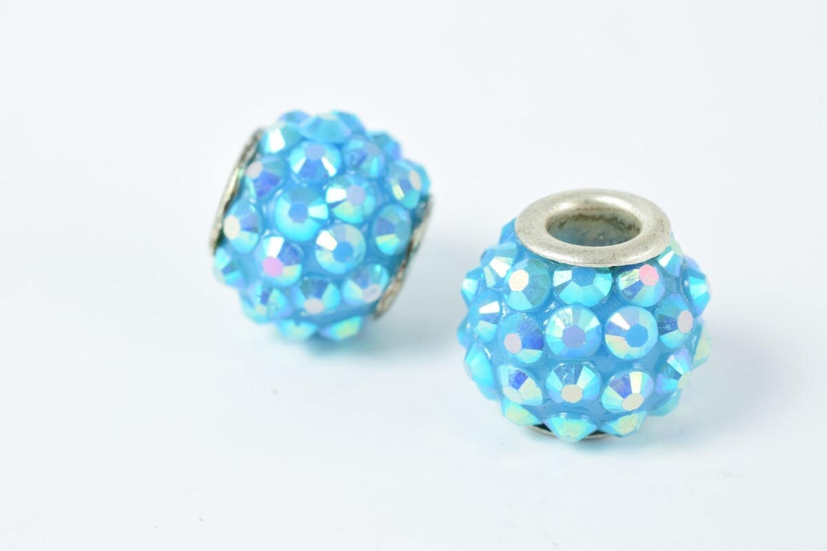 13x12mm Rhinestone Resin Beads with Big Hole, Round Ball Beads, for Macrame Bracelet, Basketball wives Earring 11 Colors s...