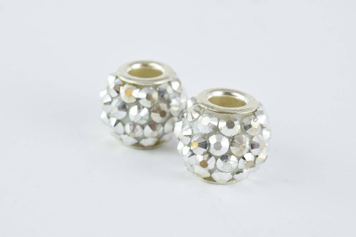 13x12mm Rhinestone Resin Beads with Big Hole, Round Ball Beads, for Macrame Bracelet, Basketball wives Earring 11 Colors s...