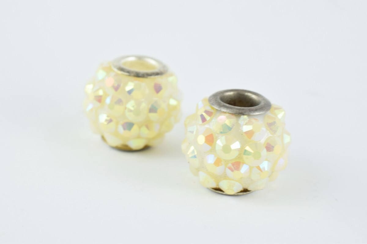 13x12mm Rhinestone Resin Beads with Big Hole, Round Ball Beads, for Macrame Bracelet, Basketball wives Earring 11 Colors s...