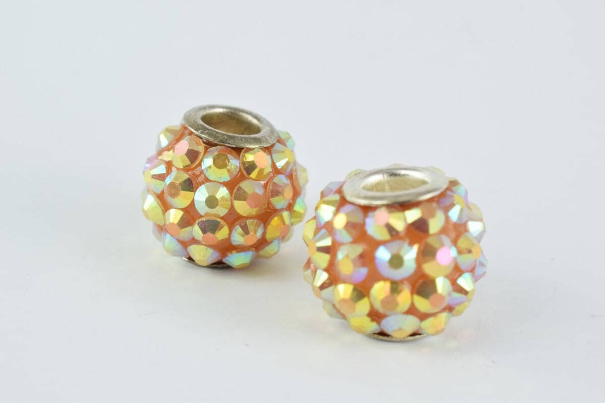 13x12mm Rhinestone Resin Beads with Big Hole, Round Ball Beads, for Macrame Bracelet, Basketball wives Earring 11 Colors s...