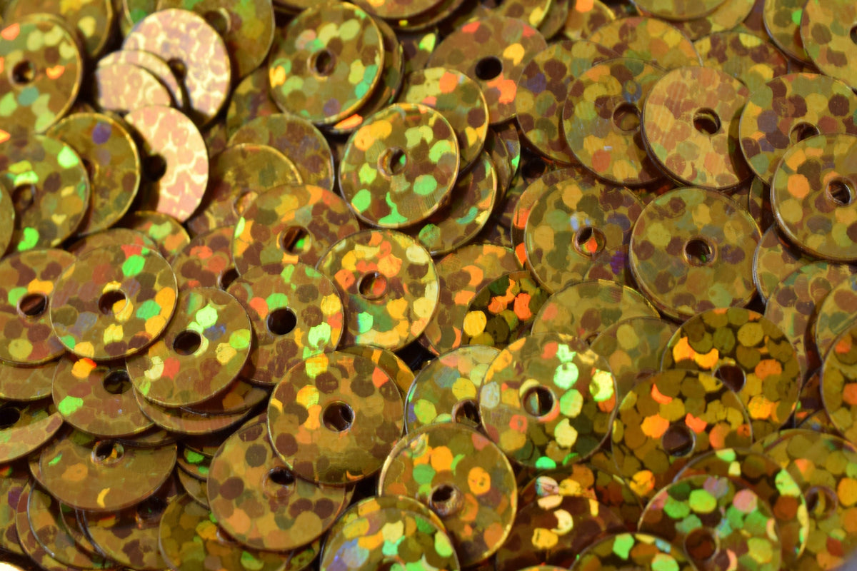 Warm Gold Iridescent Round Sequins: 3/4/6mm Loose Paillettes, Sparkle Sheen Finish | Lightweight, Center Hole, Apparel Decor