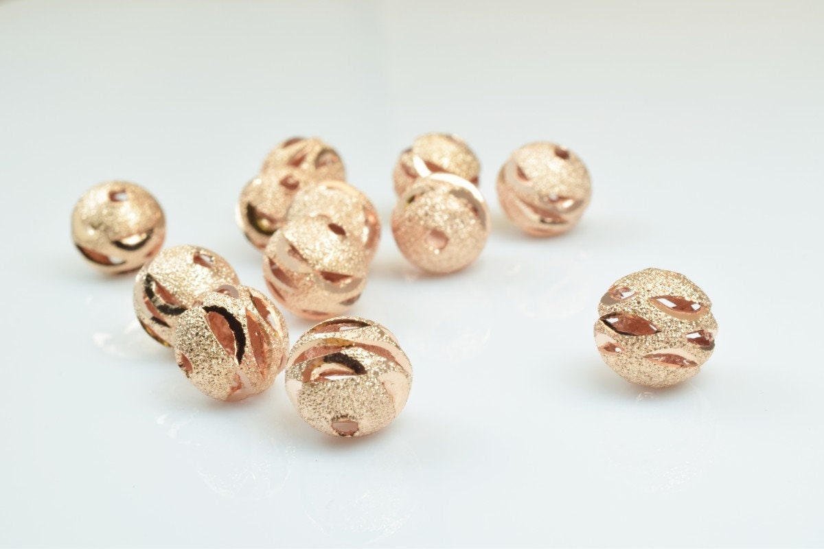 100 PCs Rose Gold Plated Carved Round Beads 6mm/8mm/10mm Diamond Cut For Jewelry Making jewelry making supplies - detail i...