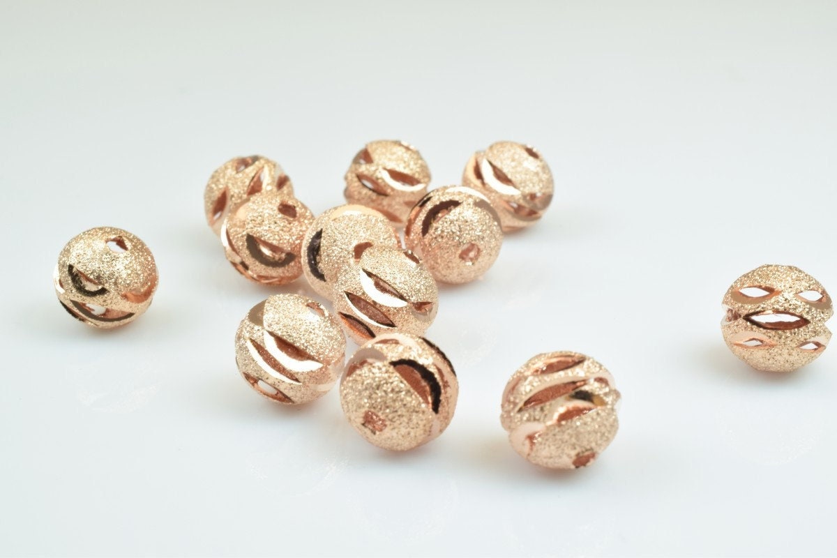 100 PCs Rose Gold Plated Carved Round Beads 6mm/8mm/10mm Diamond Cut For Jewelry Making jewelry making supplies - detail i...