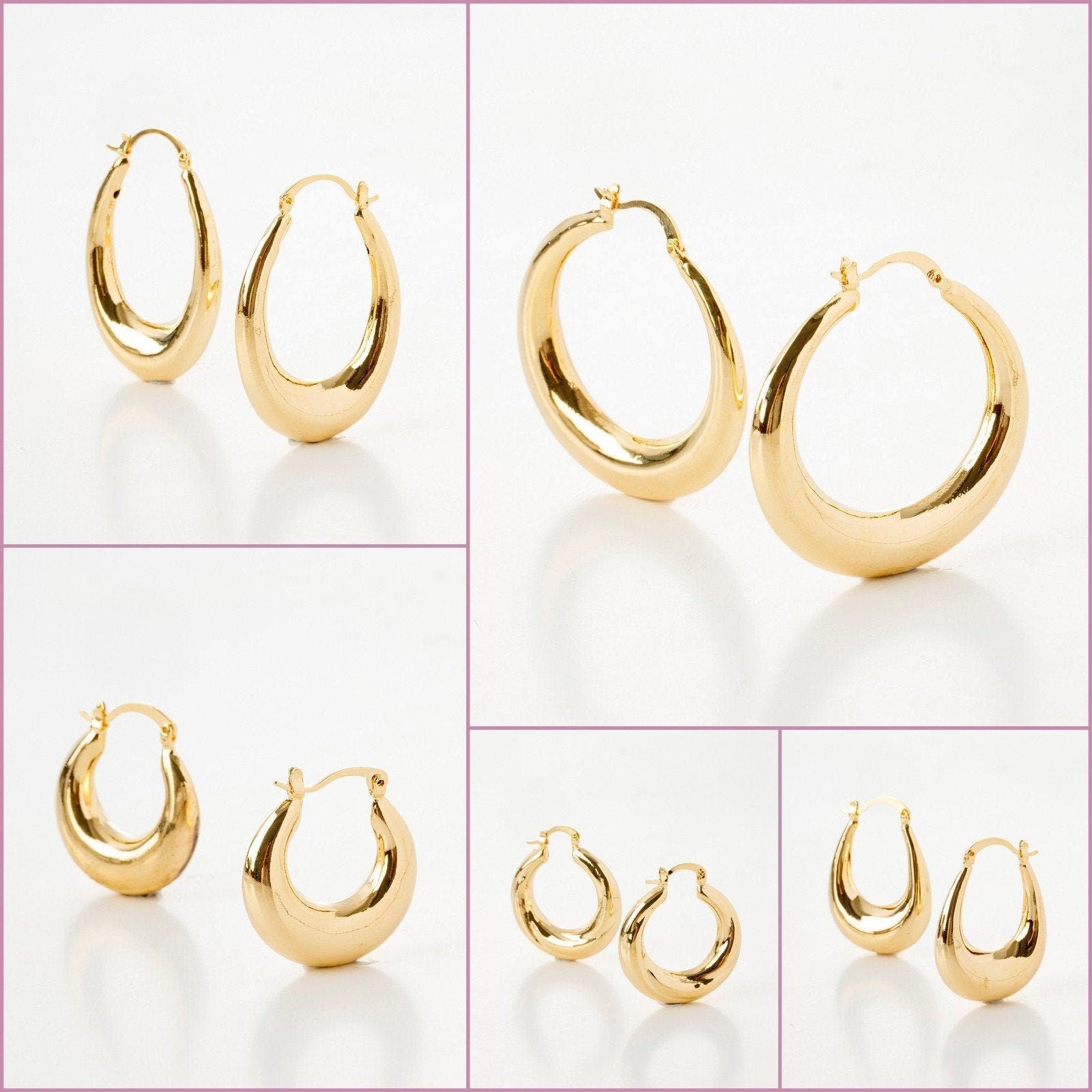 Moon Round Oval Hoop Earring Gold Filled EP 18K , Jewelry Making 5 designs Hoop Earrings jewelry making supplies