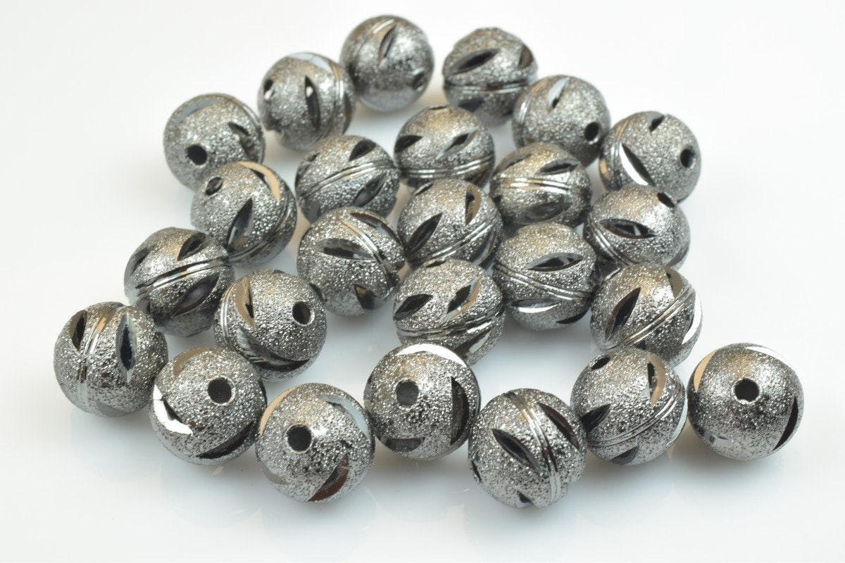 100 PCs Gun Metal Plated Black Carved Round Beads 6mm/8mm/10mm Diamond Cut For Jewelry Making jewelry making supplies - de...