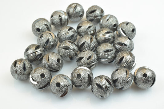100 PCs Gun Metal Plated Black Carved Round Beads 6mm/8mm/10mm Diamond Cut For Jewelry Making jewelry making supplies - de...