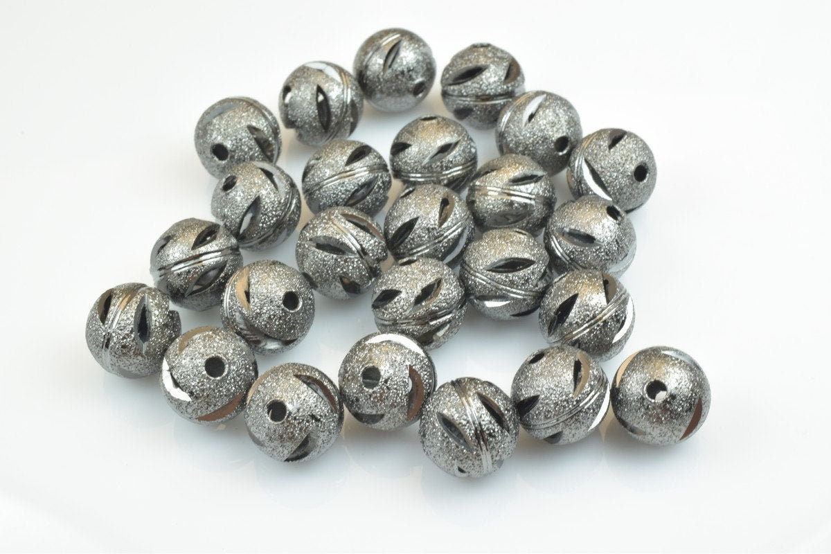 100 PCs Gun Metal Plated Black Carved Round Beads 6mm/8mm/10mm Diamond Cut For Jewelry Making jewelry making supplies - de...