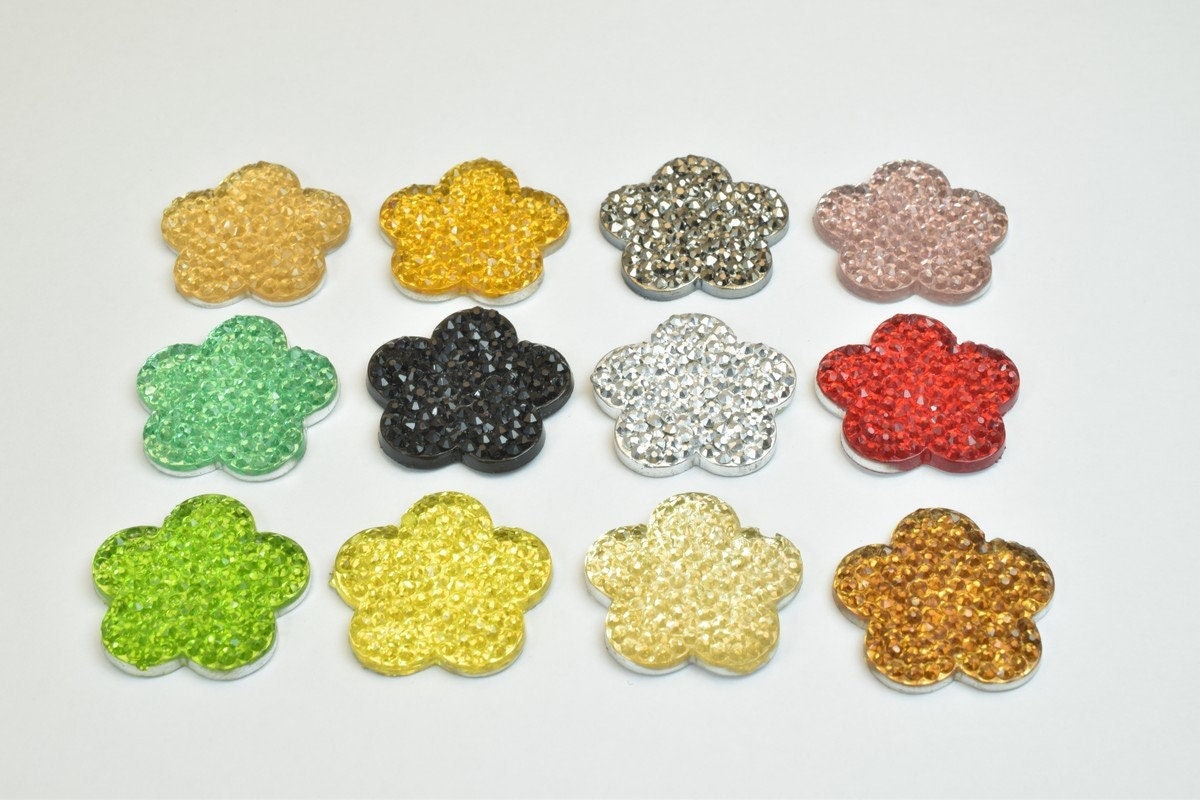 15 PCs Sparkly Acrylic Rhinestone Flower 21mm Resin Flatback Decoden Beads Kawaii Cabochons Phone Case Embellishments Blin...