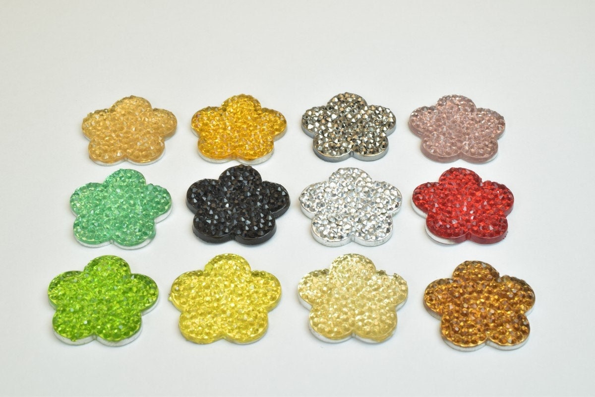 15 PCs Sparkly Acrylic Rhinestone Flower 21mm Resin Flatback Decoden Beads Kawaii Cabochons Phone Case Embellishments Blin...