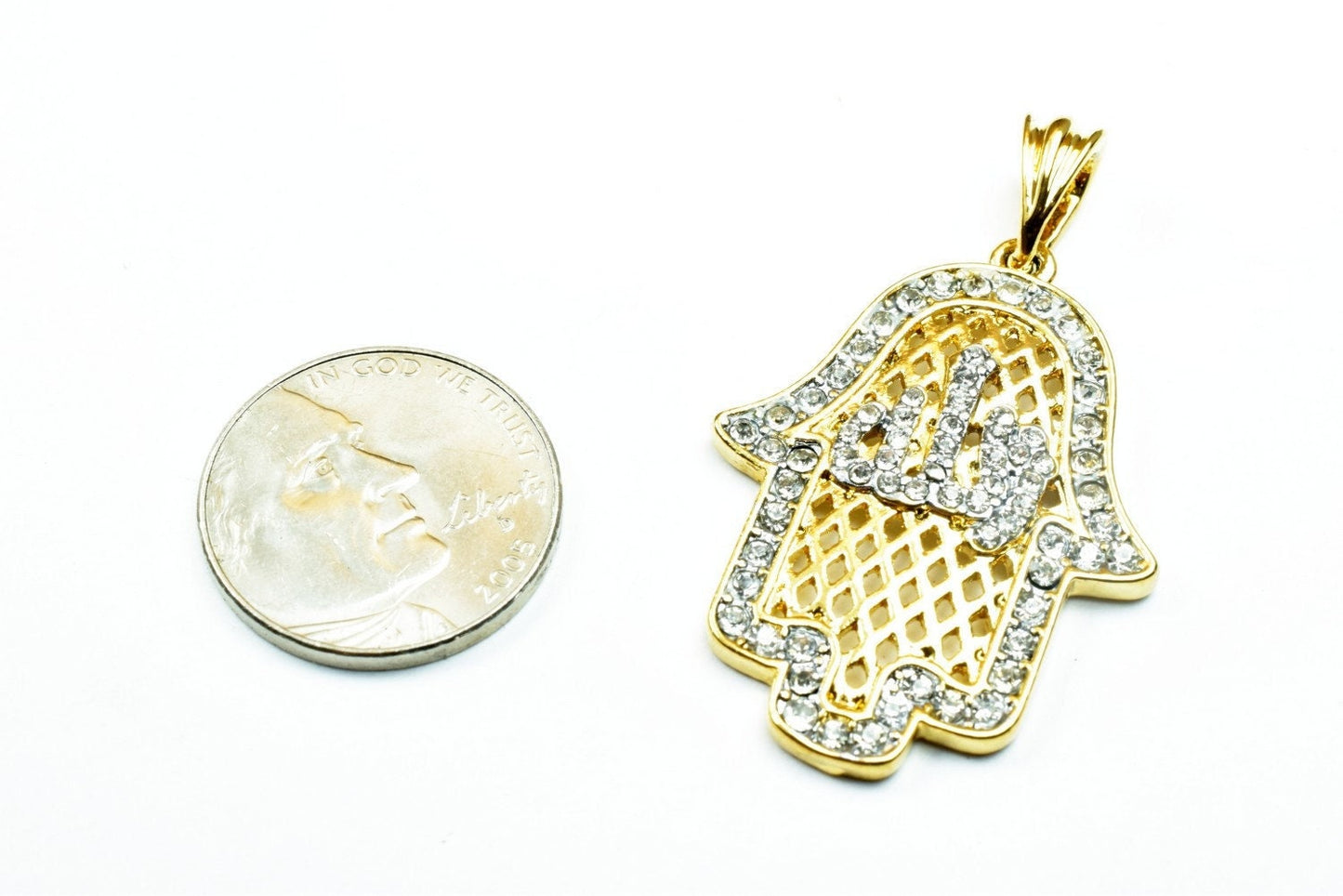 18K Hamsa Allah اللهas Gold Filled* Pendant Size 38x27mm Pendant With Rhinestone CZ Cubic Zirconia Pendant For Jewelry Pen...