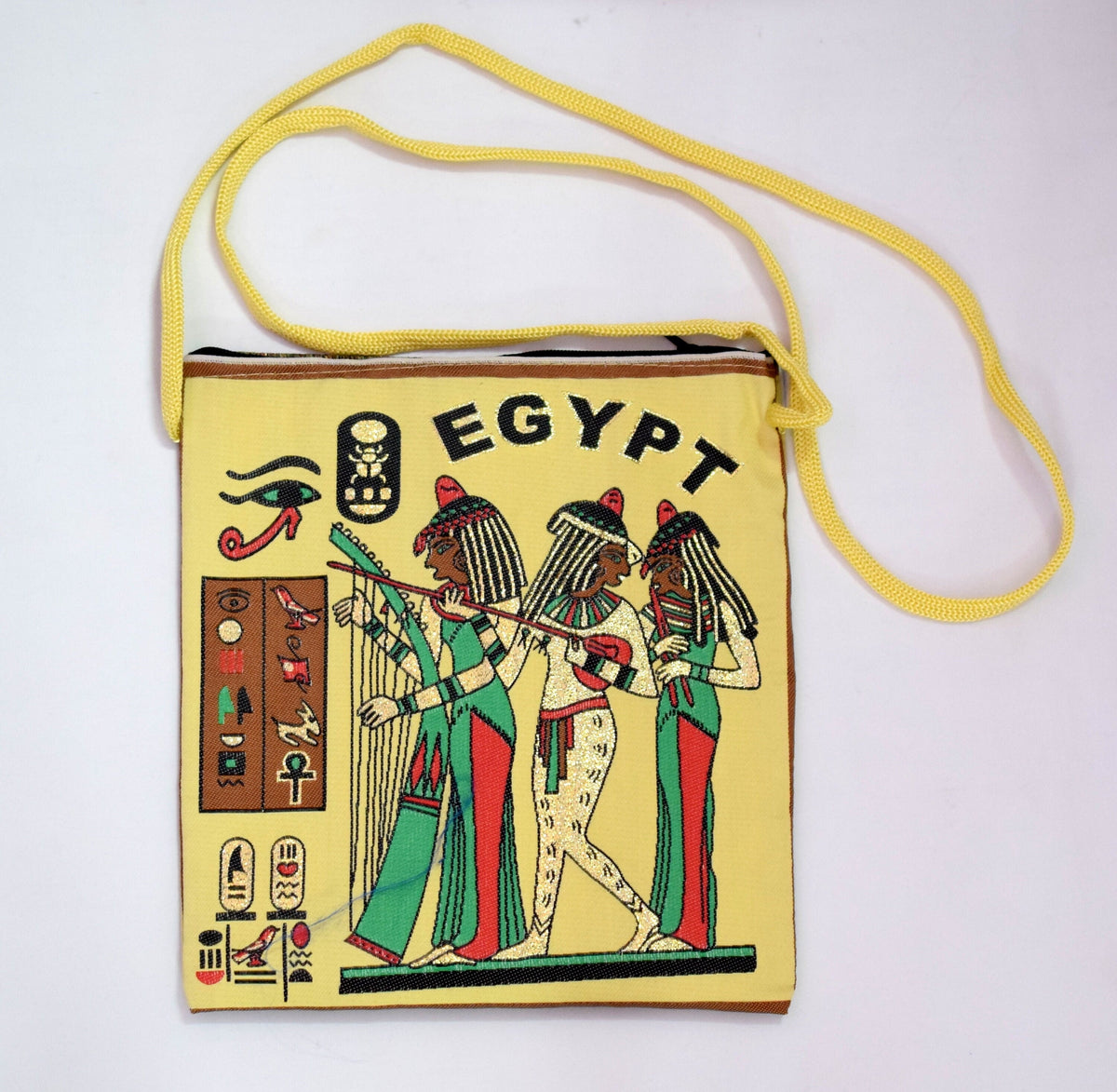 Egyptian Fabric Bags - Hieroglyphic Art Tote - Lightweight Cotton, Double Sided Print, 7x8 Inches, Gift Idea