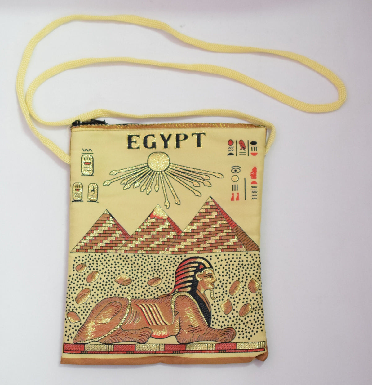 Egyptian Fabric Bags - Hieroglyphic Art Tote - Lightweight Cotton, Double Sided Print, 7x8 Inches, Gift Idea