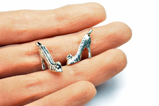 10PCs High Heel Shoe Charms Antique Tibetan Silver Tone 3D Charm Size 21x13.5mm, 2mm Jump Ring Findings for Jewelry Making...