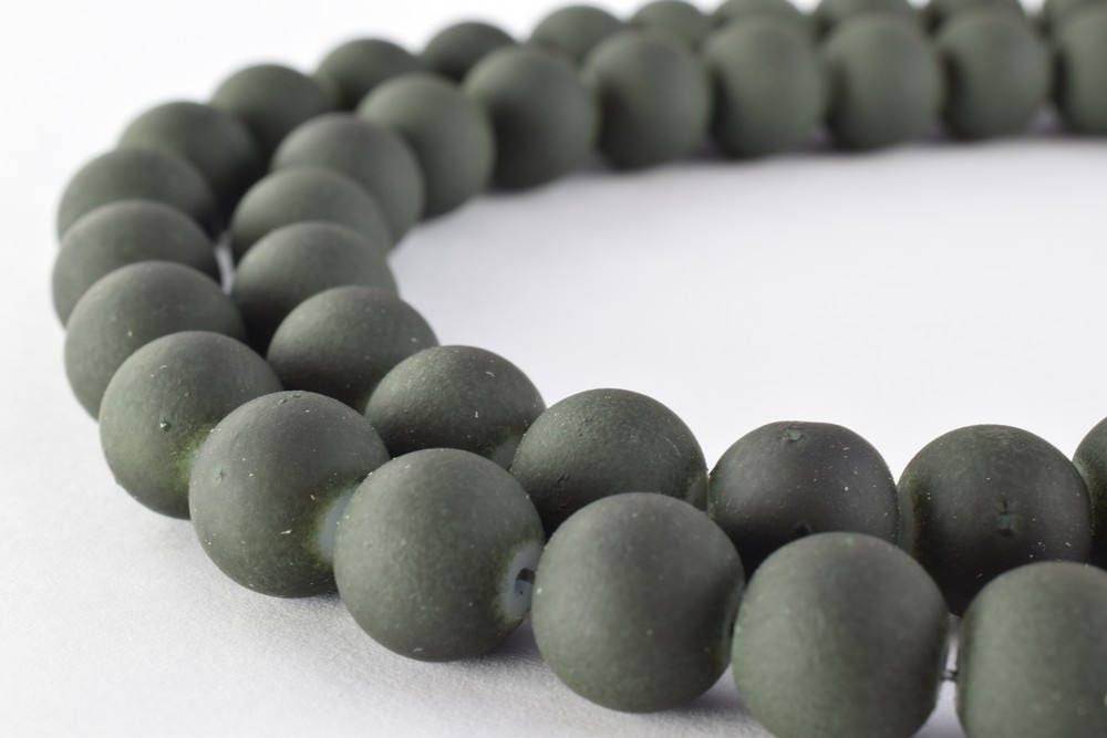 Glass Beads Matte Dark Green Rubber Over Glass Size 10mm Round For Jewelry Making Item#789222045852 jewelry making supplie...