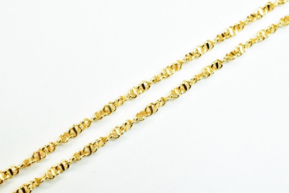 18K Pinky Gold Filled Look, EP Twisted Chain Size 17.5" Inch Long 1mm Width 1mm Thick  CG387 jewelry making supplies - det...