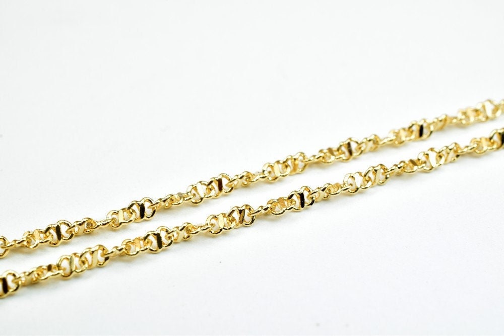 18K Pinky Gold Filled Look, EP Twisted Chain Size 17.5" Inch Long 1mm Width 1mm Thick  CG387 jewelry making supplies - det...