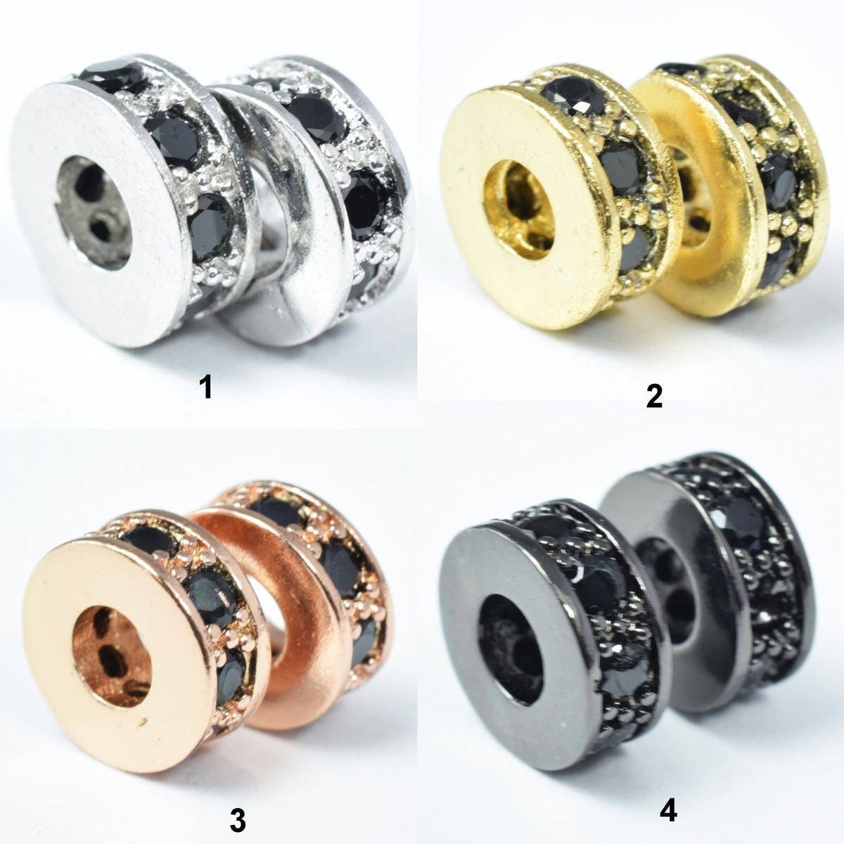 Micro Pave Cubic Zirconia CZ Rhinestone Beads Rondelle Wheel Spacers High Quality 4 Colors jewelry making supplies