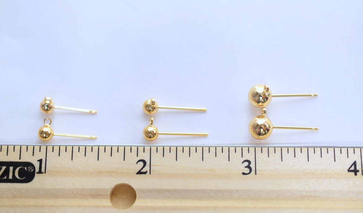 Gold Filled Look, EP Ball Stud/Cup Earring/Earnut different sizes jewelry making supplies - detail image 2