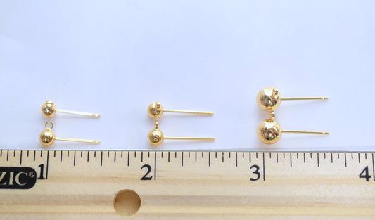 Gold Filled Look, EP Ball Stud/Cup Earring/Earnut different sizes jewelry making supplies - detail image 2
