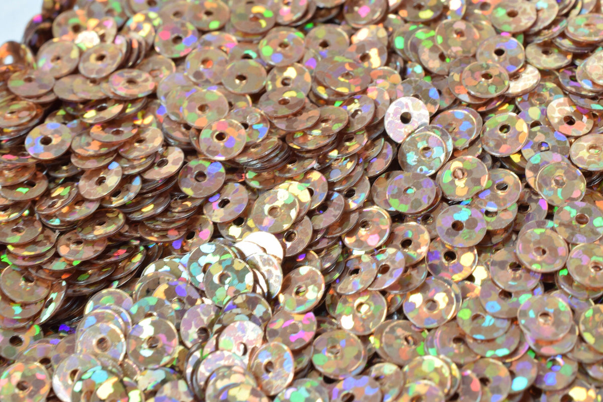 Copper Light Brown Iridescent Sequins Flat Round Loose Paillettes, Multi-Color Sheen (3/4/6mm, 2000pcs Pack, Lightweight Polyester)