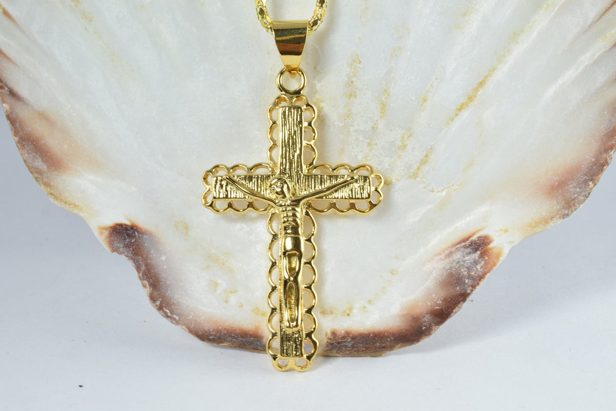 18K as as Gold Filled* tarnish resistant Cross Pendant Charm Jesus Size 50x30mm Christian Religious Cross For Jewelry Maki...
