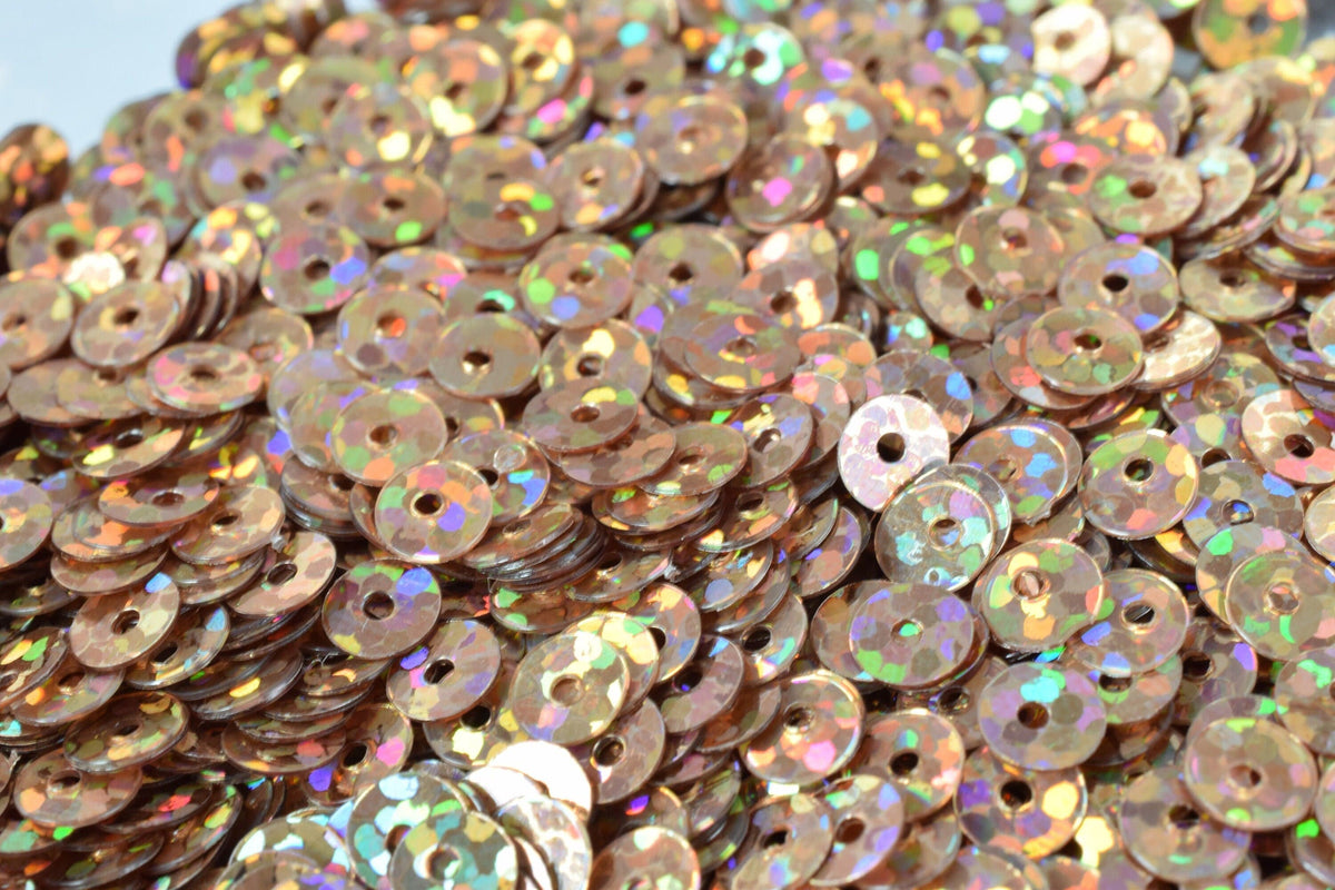 Copper Light Brown Iridescent Sequins Flat Round Loose Paillettes, Multi-Color Sheen (3/4/6mm, 2000pcs Pack, Lightweight Polyester)