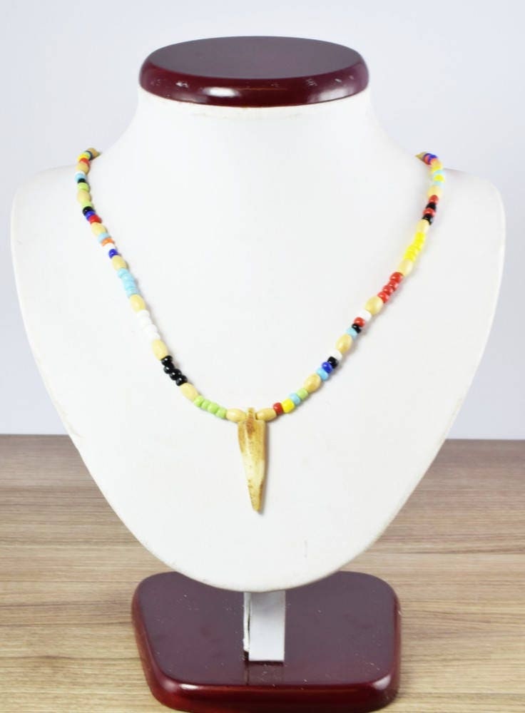 10" Wood Egyptian  Beaded Handmade Necklace, Ceramic Pendant,Tribal Jewelry, Pendant African Wood Necklace Natural Healing...