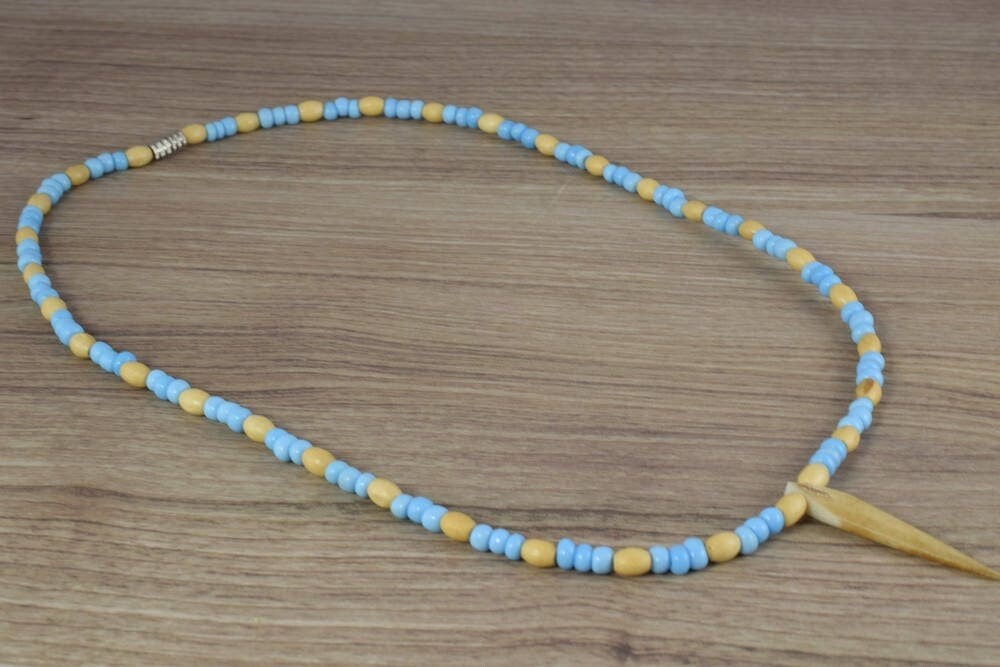 10" Wood Egyptian  Beaded Handmade Necklace, Ceramic Pendant,Tribal Jewelry, Pendant African Wood Necklace Natural Healing...