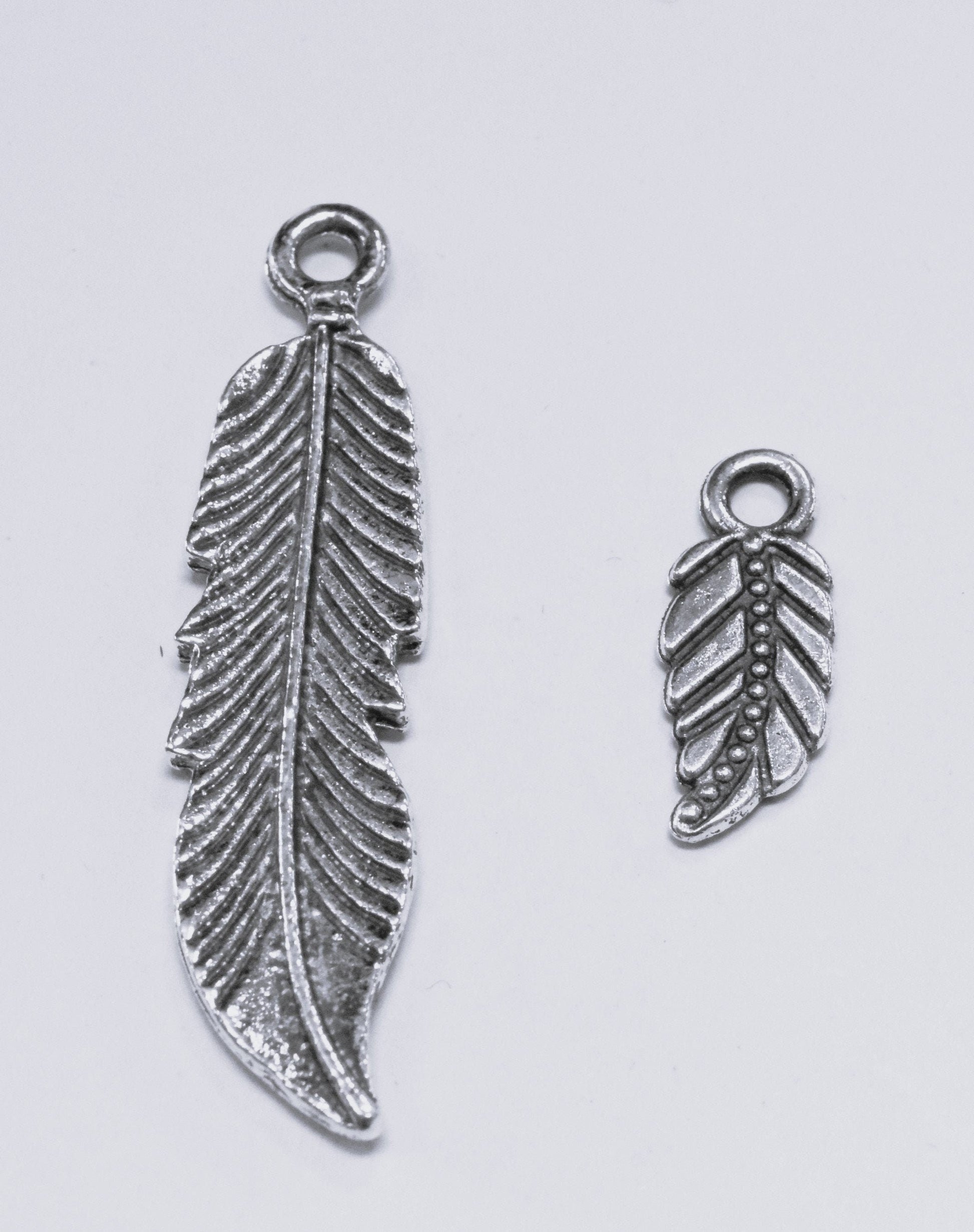 Antique Silver Tropical Textured Leaf Pendant small and big charm 43x10mm/18x7mm Sold by pack Findings for Jewelry making...