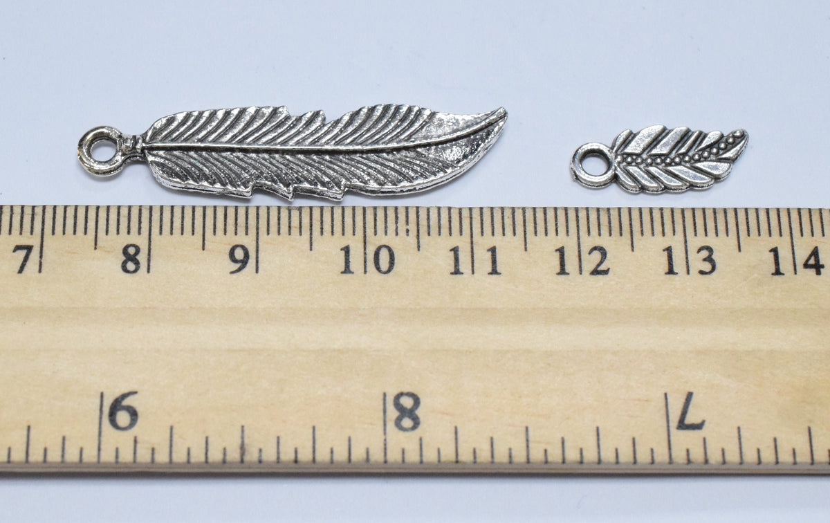 Antique Silver Tropical Textured Leaf Pendant small and big charm 43x10mm/18x7mm Sold by pack Findings for Jewelry making...