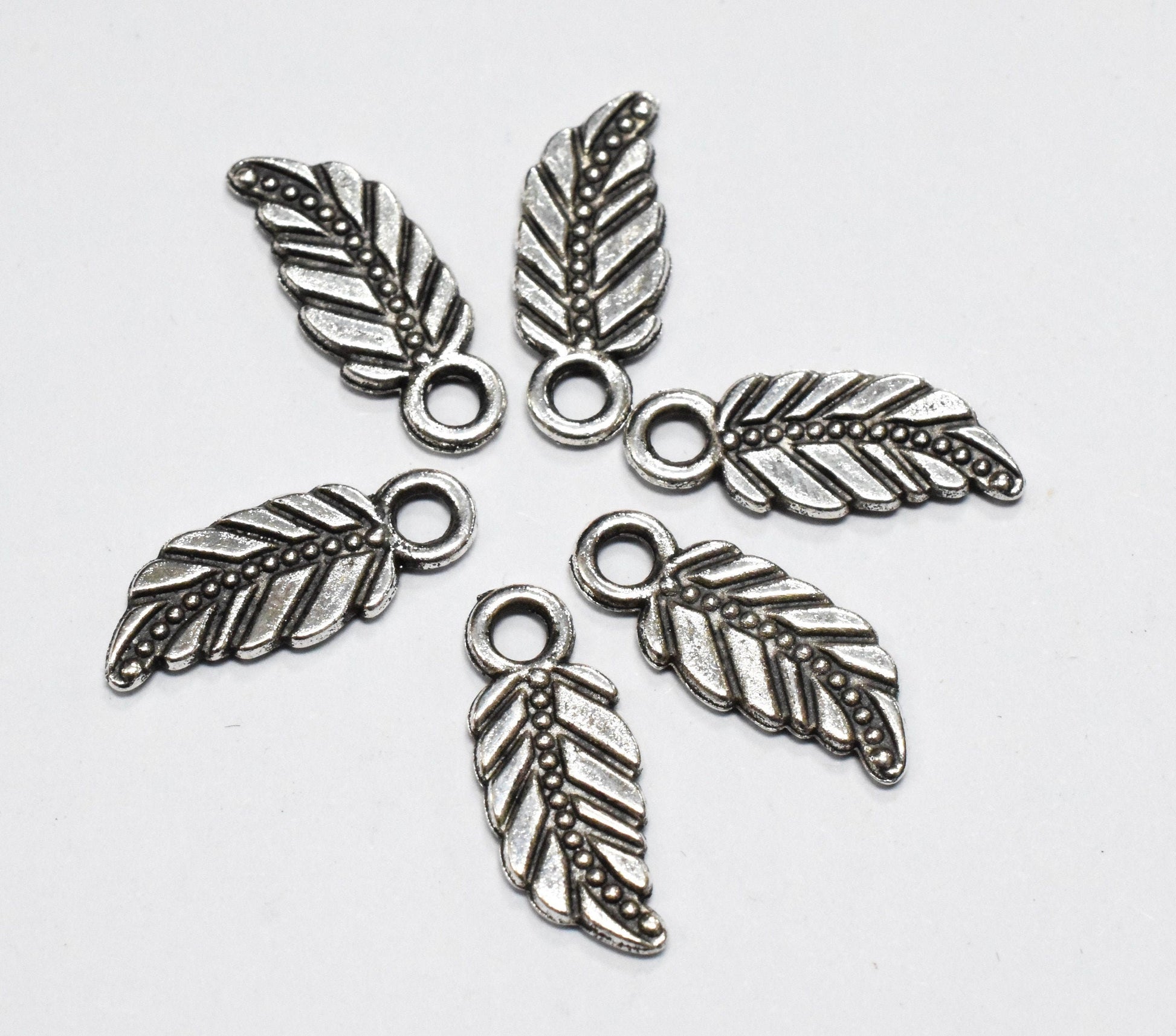 Antique Silver Tropical Textured Leaf Pendant small and big charm 43x10mm/18x7mm Sold by pack Findings for Jewelry making...