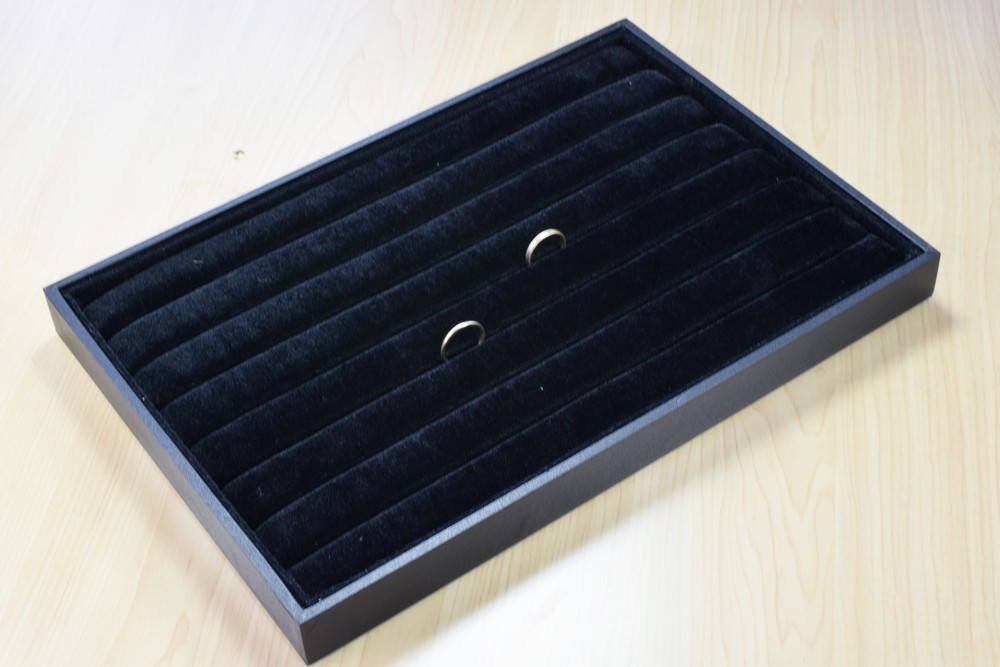 Black Velvet Ring Display Tray: Sleek Elegant Organizer - Soft Velvet, Secure Ring Storage, Trade Show and Craft Fair Essential