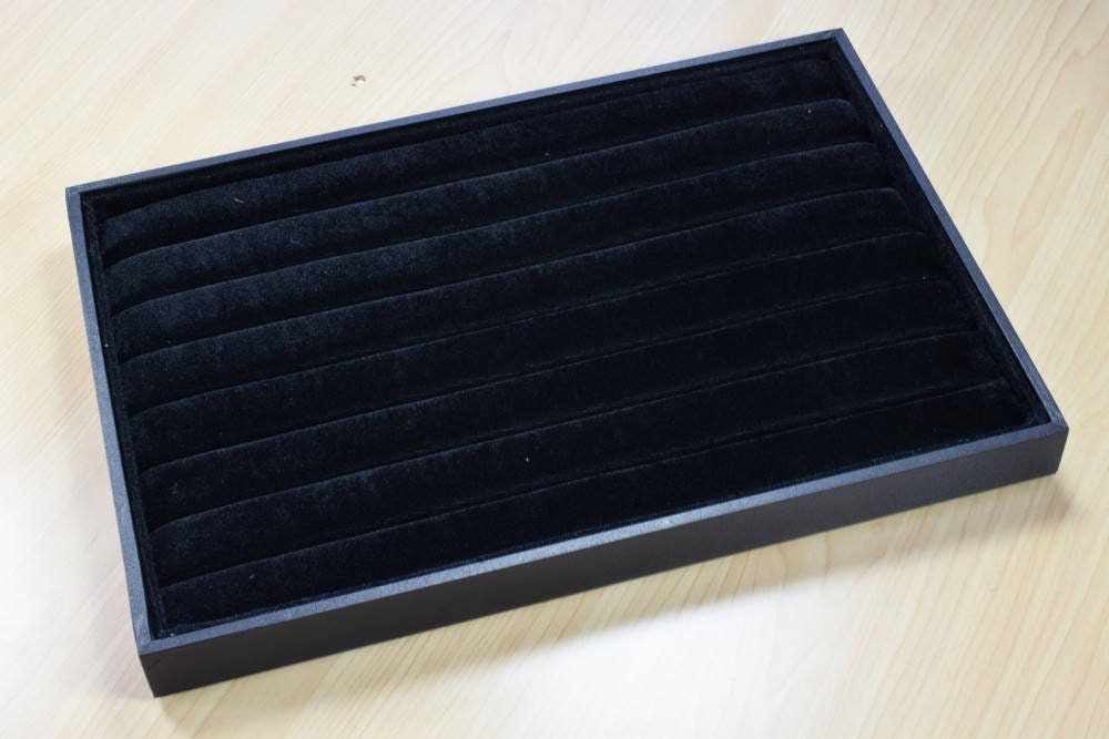 Black Velvet Ring Display Tray: Sleek Elegant Organizer - Soft Velvet, Secure Ring Storage, Trade Show and Craft Fair Essential