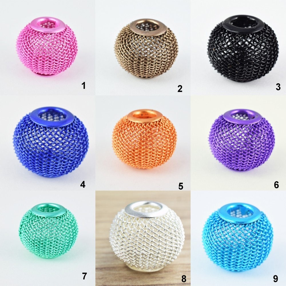 6 PCs Wire Mesh Beads Basketball wives large hole Round Beads 18mm metal jewelry big hoop earring chunky bead jewelry maki...