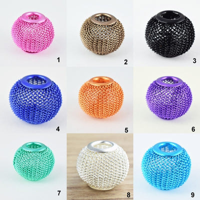 6 PCs Wire Mesh Beads Basketball wives large hole Round Beads 18mm metal jewelry big hoop earring chunky bead jewelry maki...