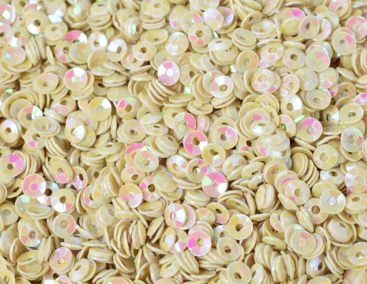 Warm Beige Sparkle Cup Sequins - 3-4mm Sheen Round Loose Sequins - Iridescent Glossy Finish, Crafting, Apparel Design
