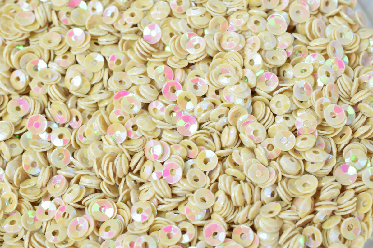 Warm Beige Sparkle Cup Sequins - 3-4mm Sheen Round Loose Sequins - Iridescent Glossy Finish, Crafting, Apparel Design