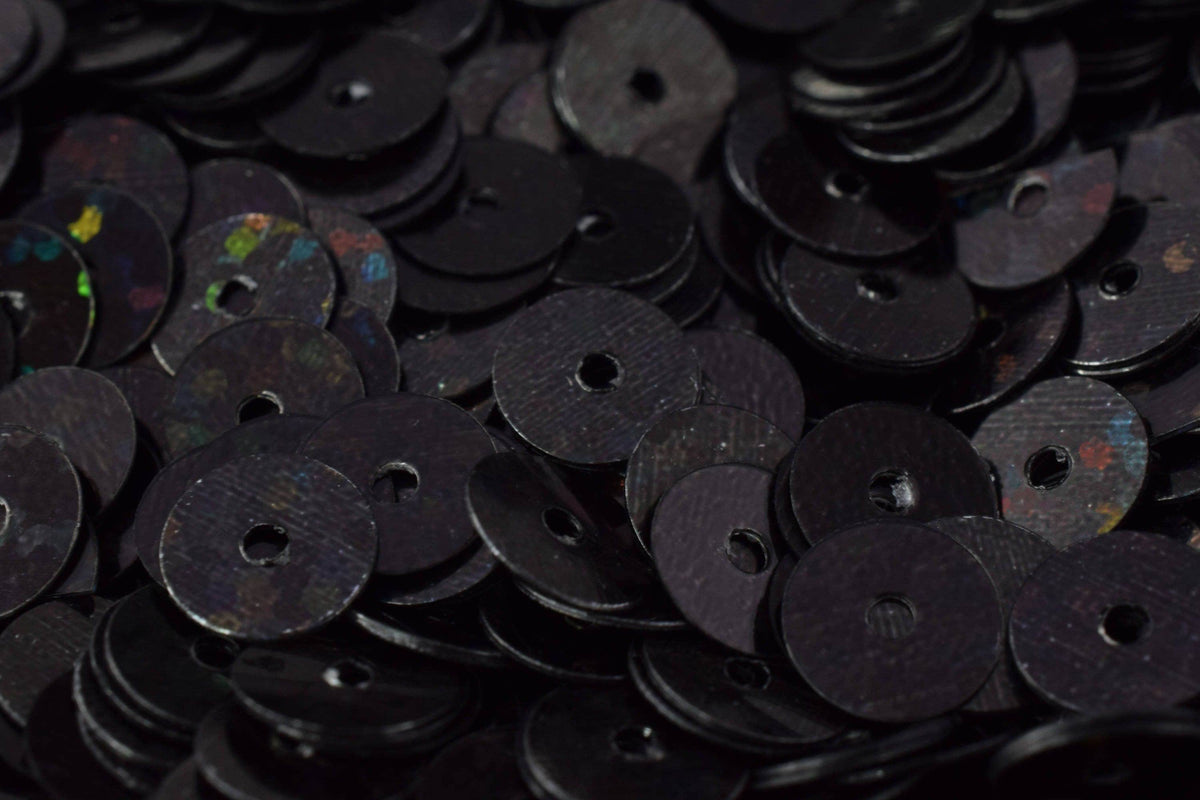 Sheen Round Sequins Black Iridescent, Loose Paillettes, Multi-Size (3mm-6mm, 2000pcs Pack, Center Hole, Lightweight)