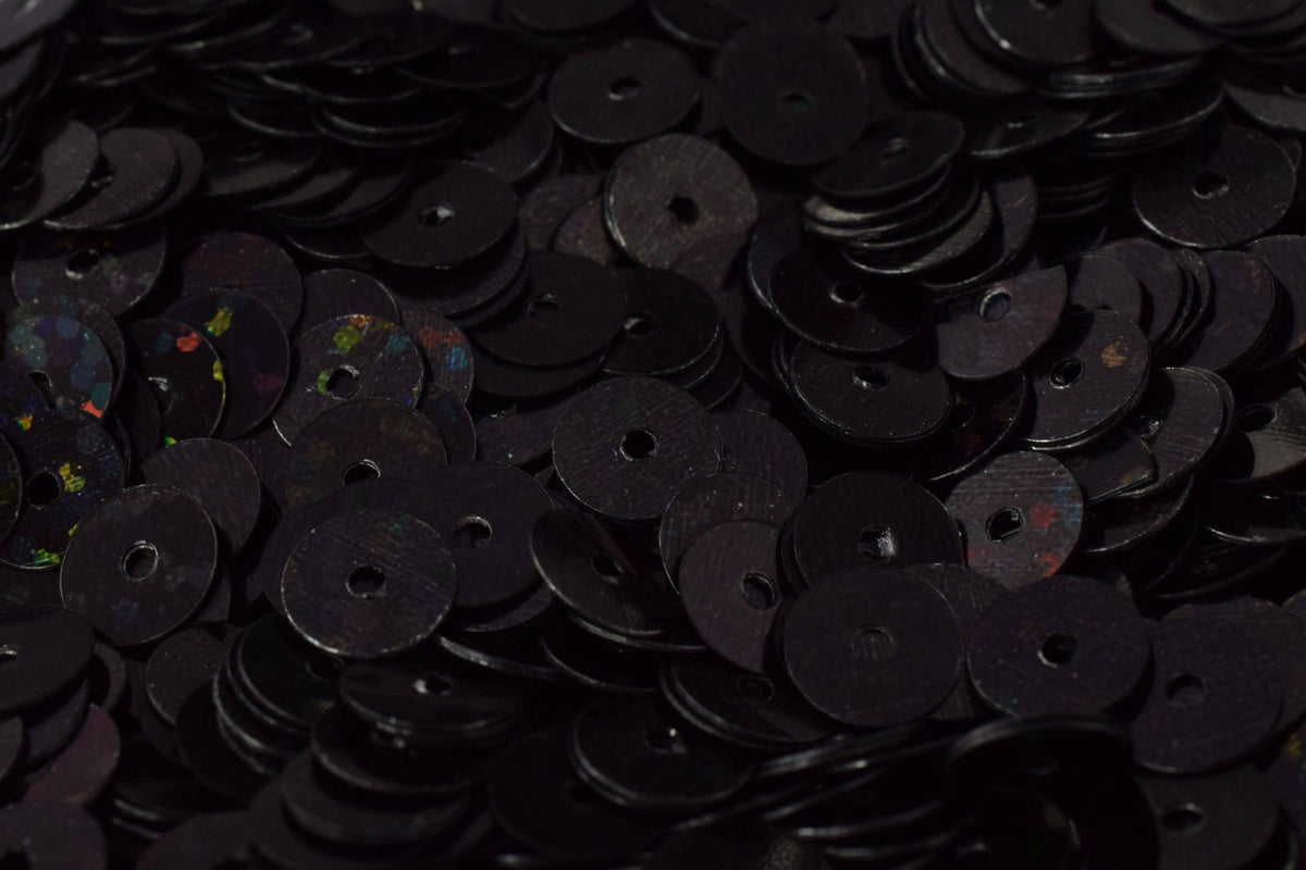 Sheen Round Sequins Black Iridescent, Loose Paillettes, Multi-Size (3mm-6mm, 2000pcs Pack, Center Hole, Lightweight)