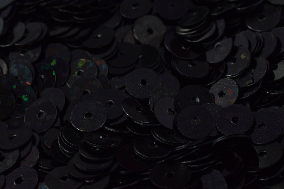 Sheen Round Sequins Black Iridescent, Loose Paillettes, Multi-Size (3mm-6mm, 2000pcs Pack, Center Hole, Lightweight)