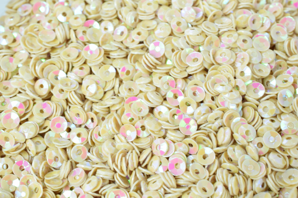Warm Beige Sparkle Cup Sequins - 3-4mm Sheen Round Loose Sequins - Iridescent Glossy Finish, Crafting, Apparel Design